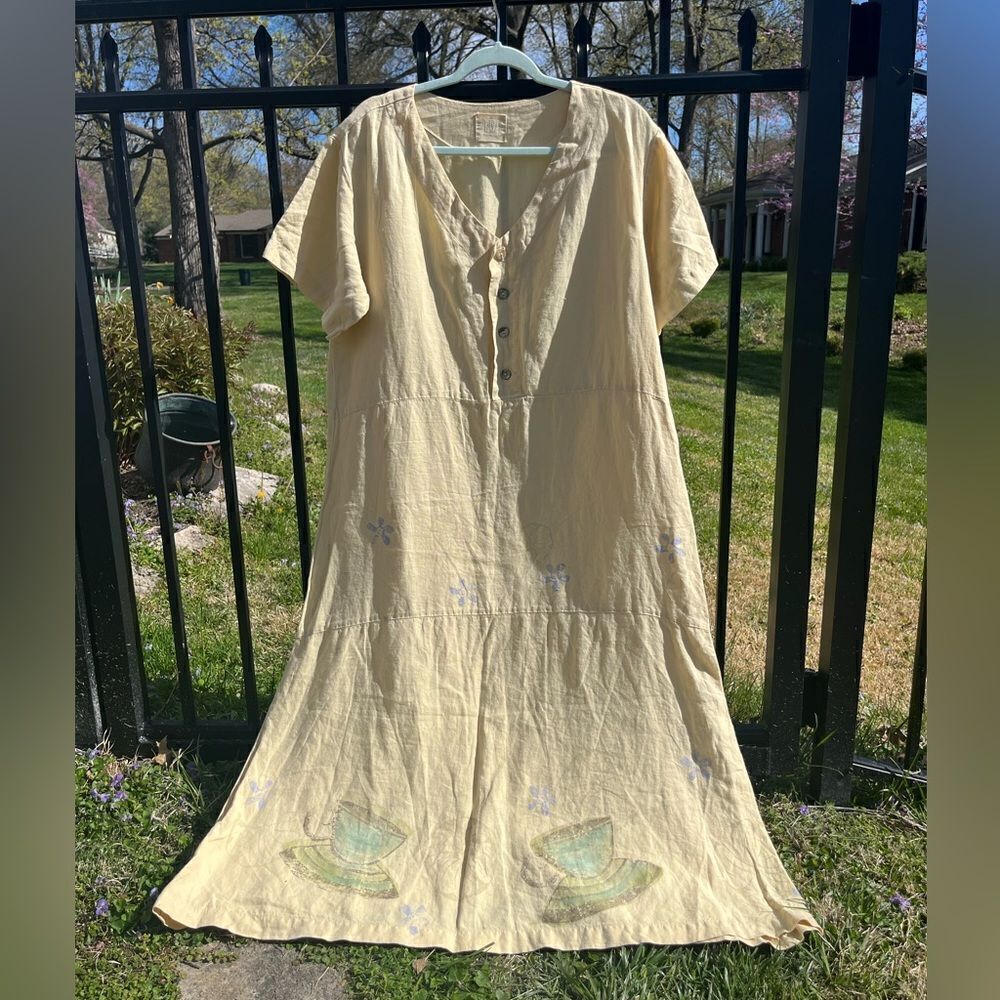 Blue Fish Hand Painted Linen Dress - Picture 8 of 14